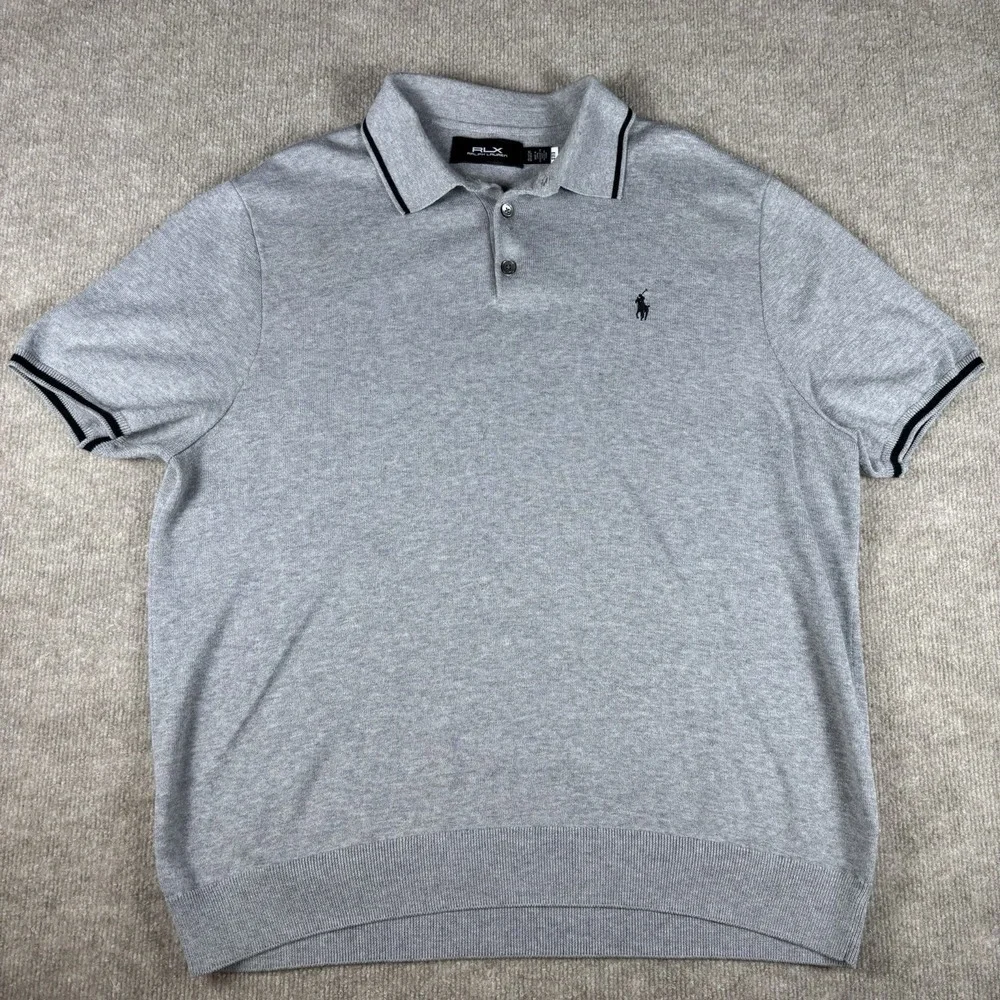 RLX‎ Ralph Lauren Sweater Polo Shirt Mens XL Gray Knit Short Sleeve Pony Logo